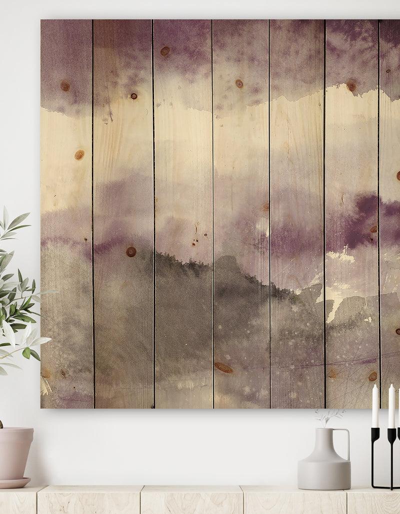 DesignQ Midnight at the Lake III Amethyst and Grey - Shabby Chic Print on Natural Pine Wood