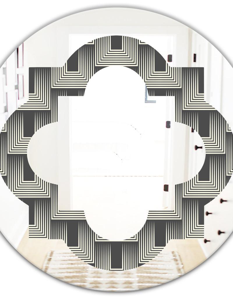 DesignQ Mimimal Black And White Design I - Modern Round Or Oval Wall Mirror - Quatrefoil