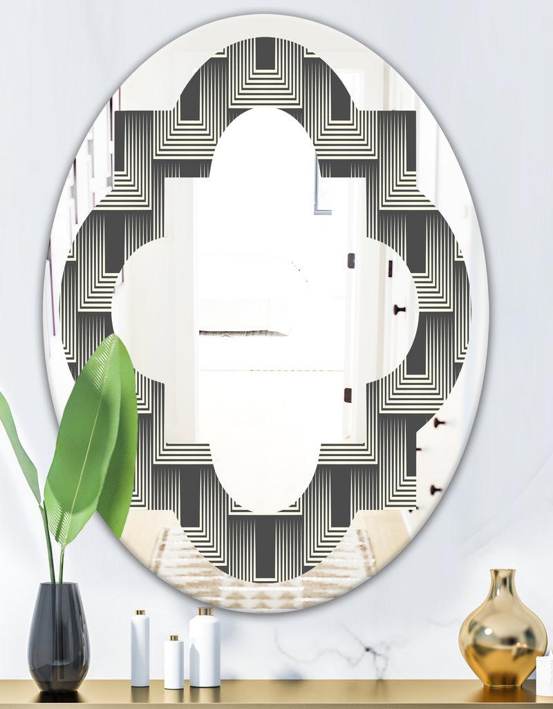 DesignQ Mimimal Black And White Design I - Modern Round Or Oval Wall Mirror - Quatrefoil