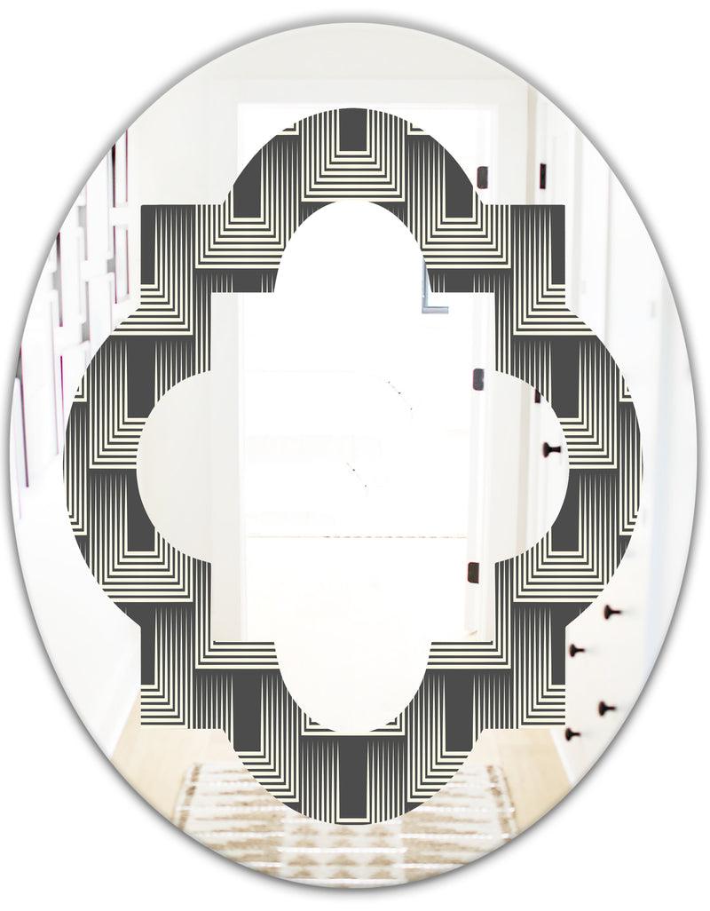 DesignQ Mimimal Black And White Design I - Modern Round Or Oval Wall Mirror - Quatrefoil