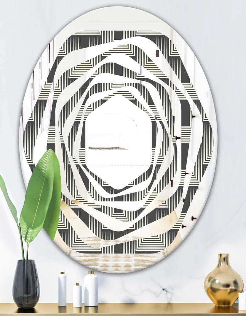 DesignQ Mimimal Black And White Design I - Modern Round Or Oval Wall Mirror - Whirl