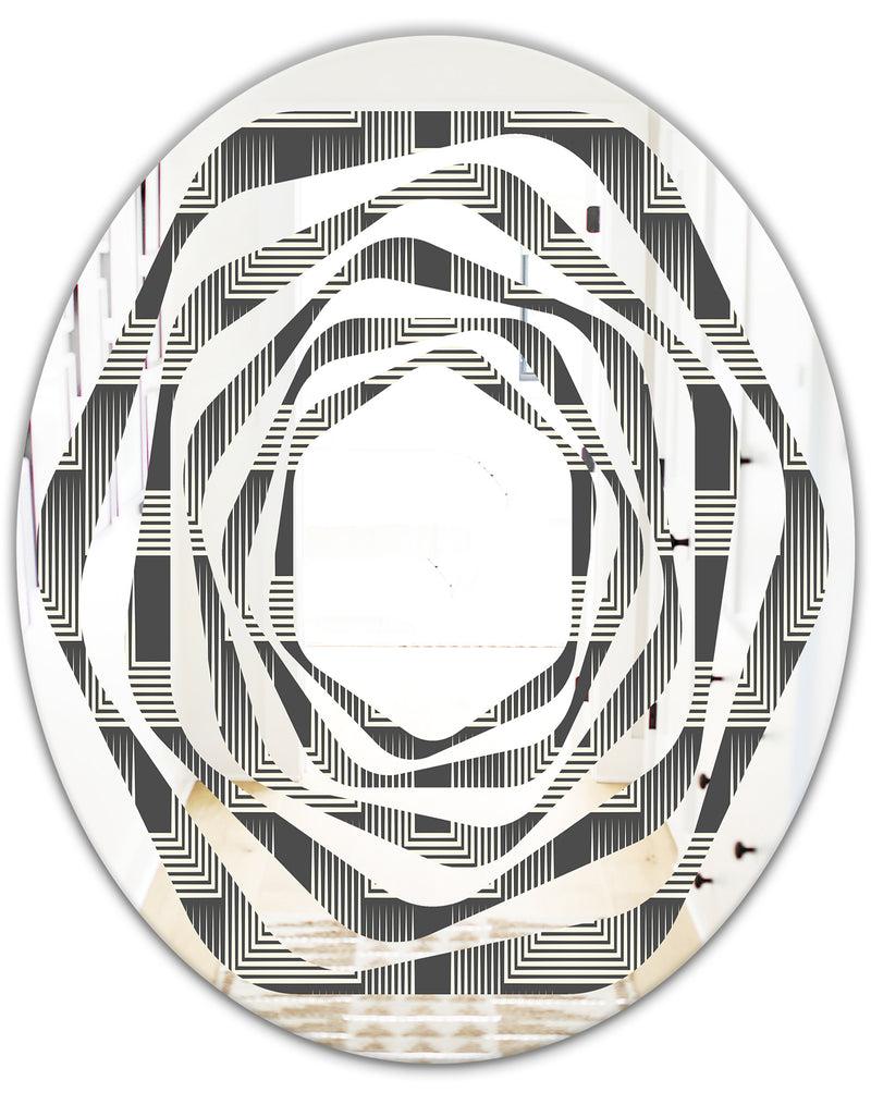 DesignQ Mimimal Black And White Design I - Modern Round Or Oval Wall Mirror - Whirl