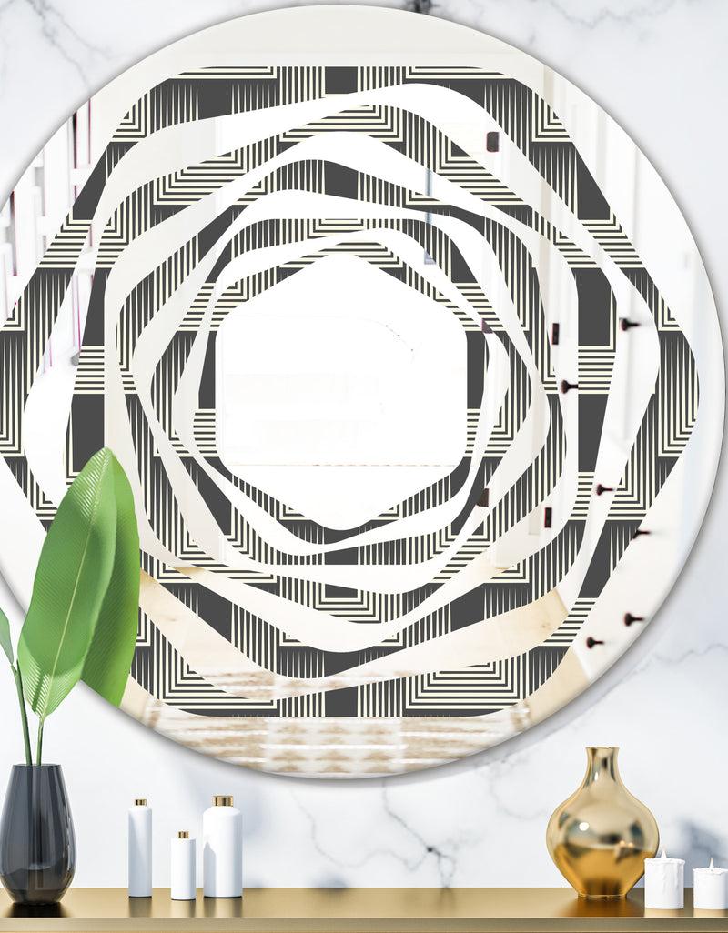 DesignQ Mimimal Black and White Design I - Modern Round or Oval Wall Mirror - Whirl