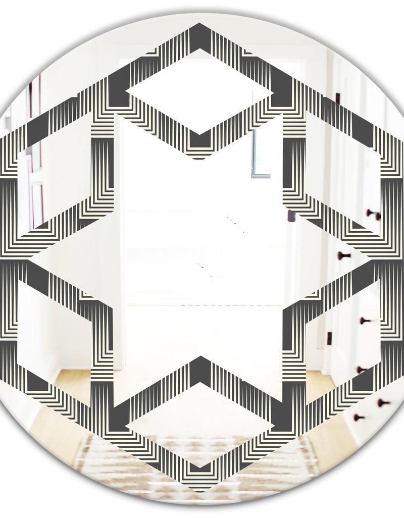 DesignQ Mimimal Black And White Design I - Modern Round Or Oval Wall Mirror - Hexagon Star