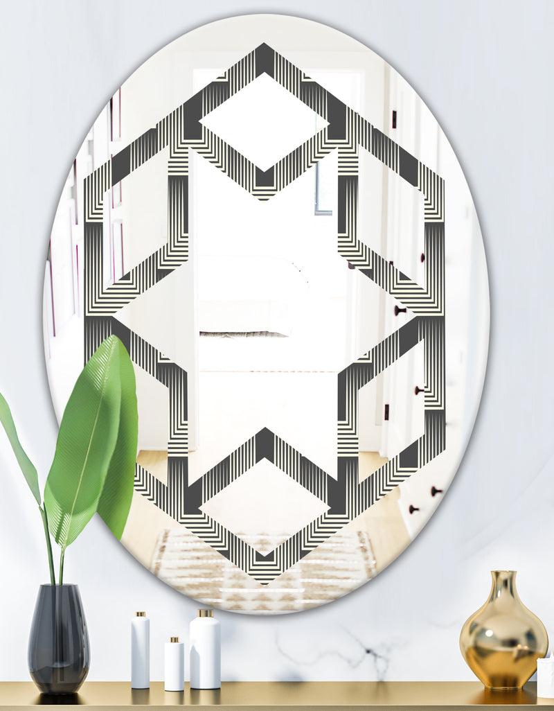 DesignQ Mimimal Black And White Design I - Modern Round Or Oval Wall Mirror - Hexagon Star