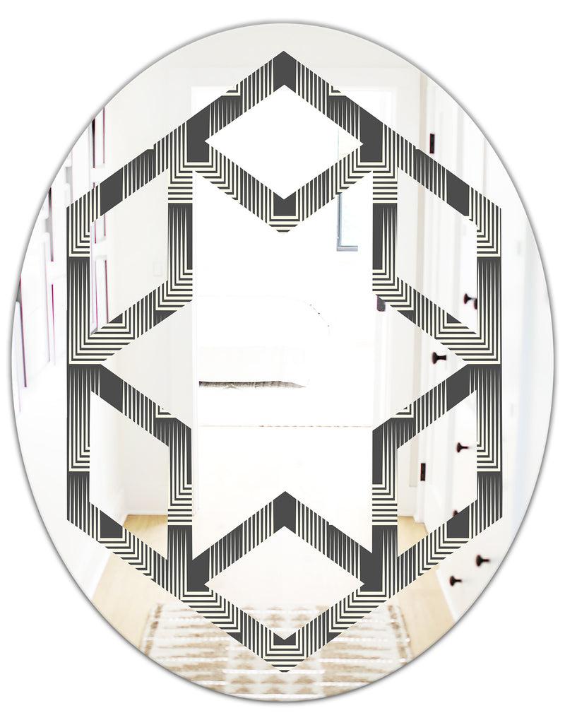 DesignQ Mimimal Black And White Design I - Modern Round Or Oval Wall Mirror - Hexagon Star