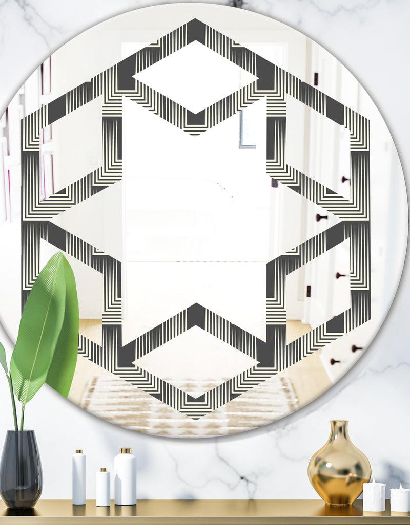 DesignQ Mimimal Black and White Design I - Modern Round or Oval Wall Mirror - Hexagon Star