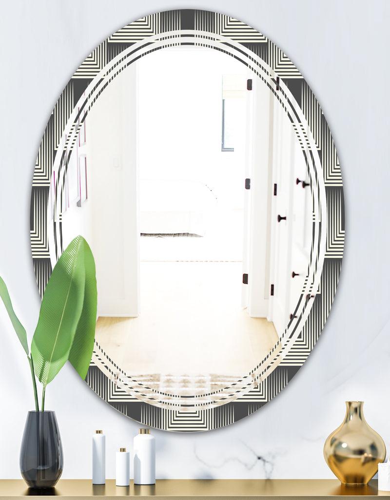 DesignQ Mimimal Black And White Design I - Modern Round Or Oval Wall Mirror - Triple C