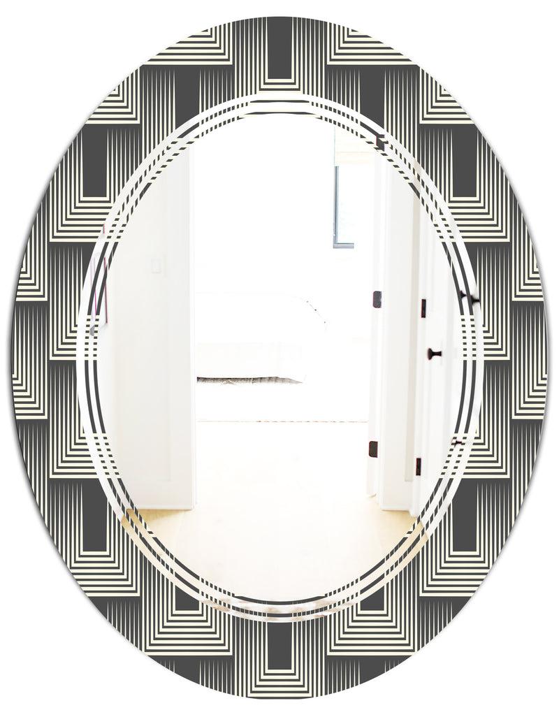 DesignQ Mimimal Black And White Design I - Modern Round Or Oval Wall Mirror - Triple C