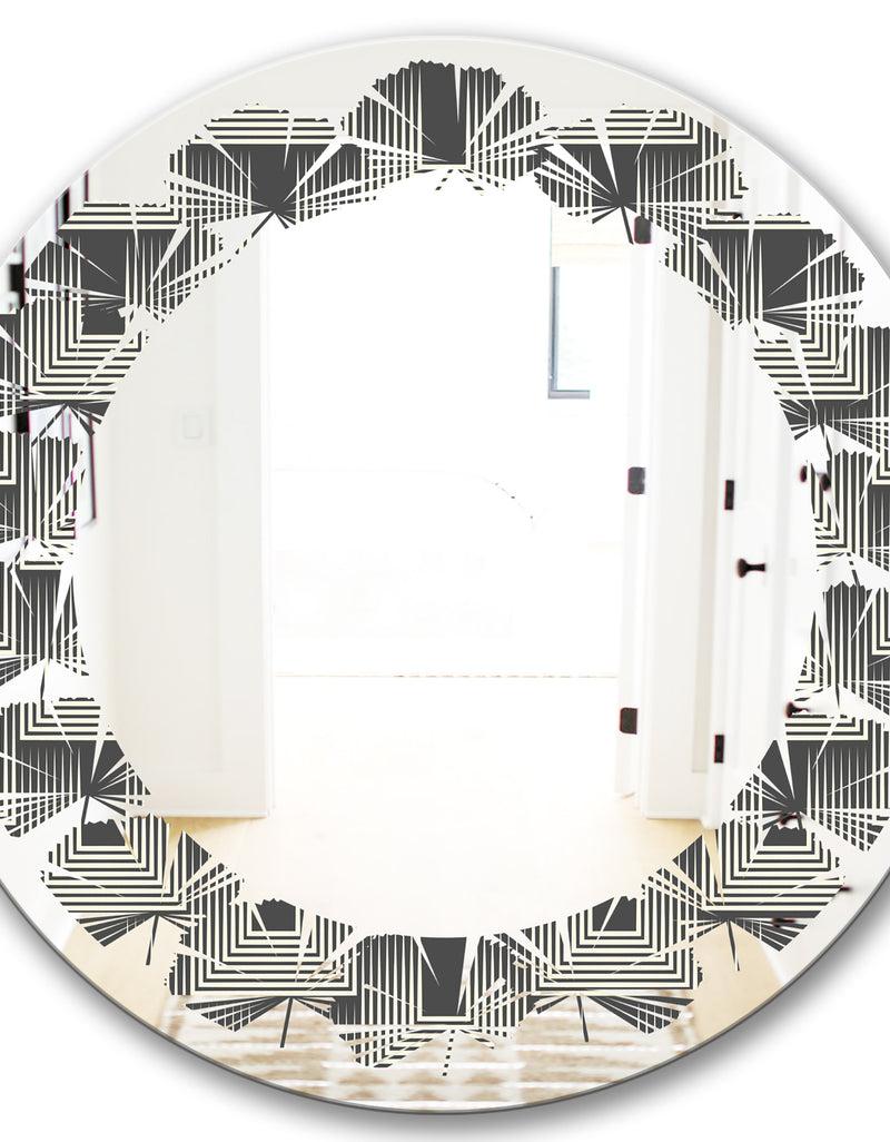DesignQ Mimimal Black And White Design I - Modern Round Or Oval Wall Mirror - Leaves