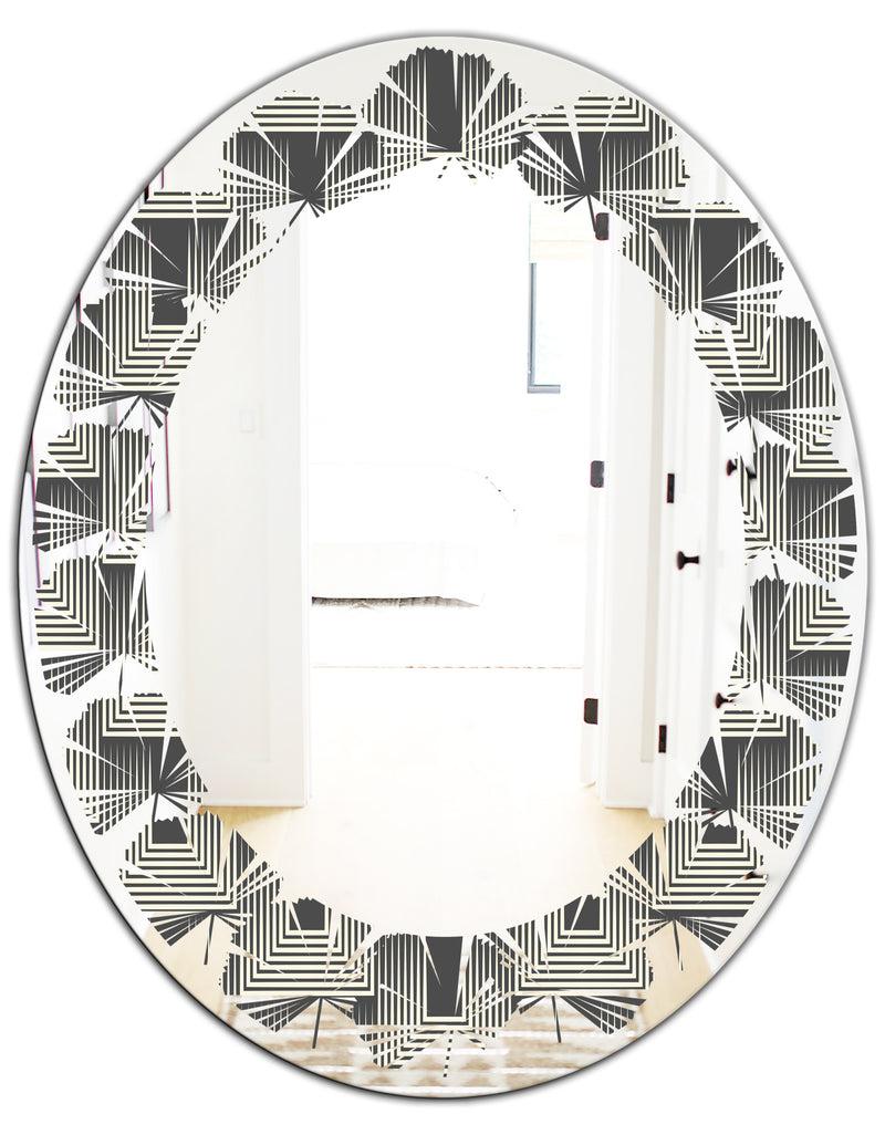 DesignQ Mimimal Black And White Design I - Modern Round Or Oval Wall Mirror - Leaves