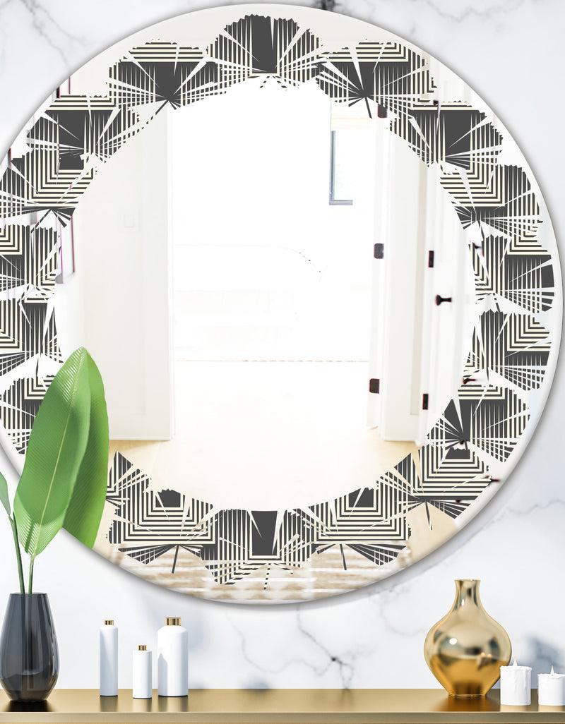 DesignQ Mimimal Black and White Design I - Modern Round or Oval Wall Mirror - Leaves