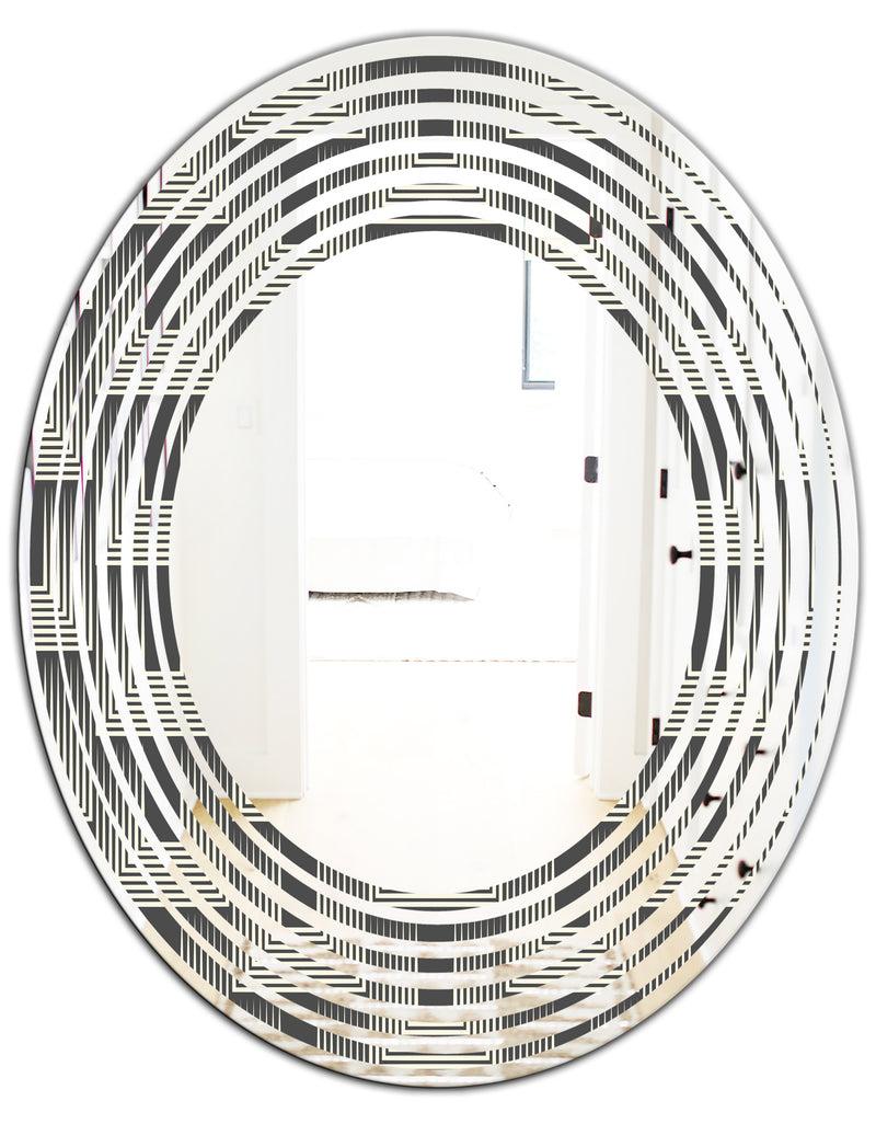 DesignQ Mimimal Black And White Design I - Modern Round Or Oval Wall Mirror - Wave