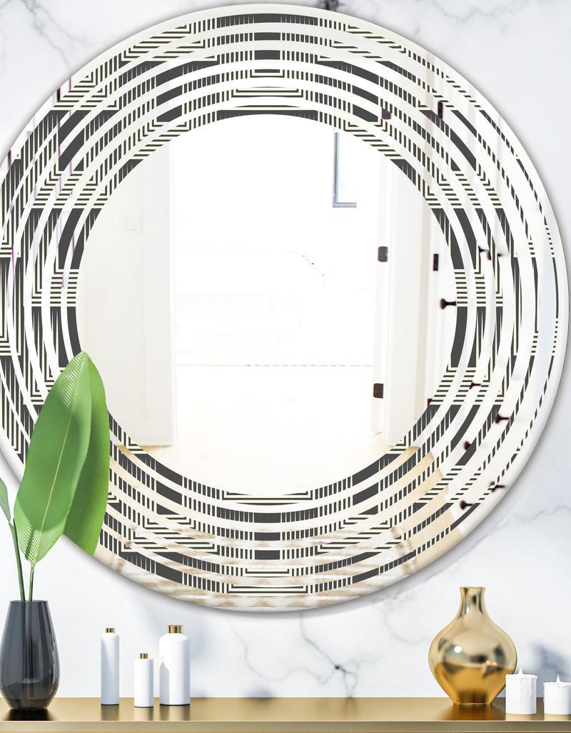 DesignQ Mimimal Black and White Design I - Modern Round or Oval Wall Mirror - Wave