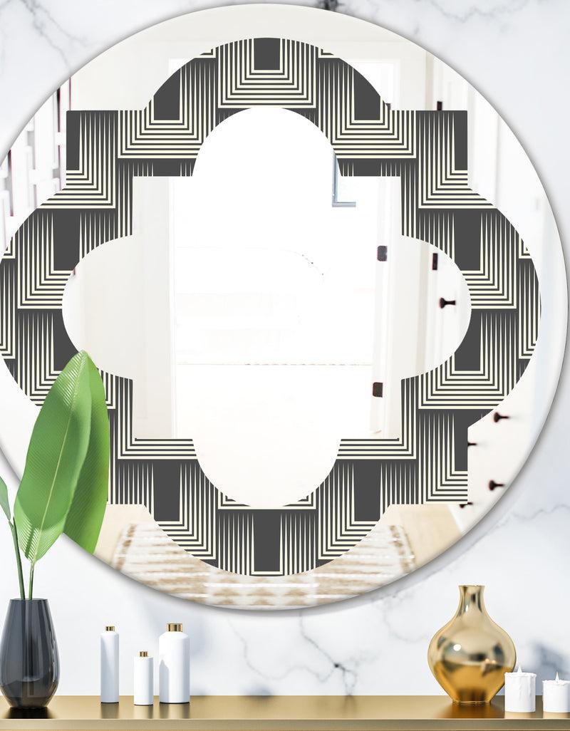 DesignQ Mimimal Black and White Design I - Modern Round or Oval Wall Mirror - Quatrefoil