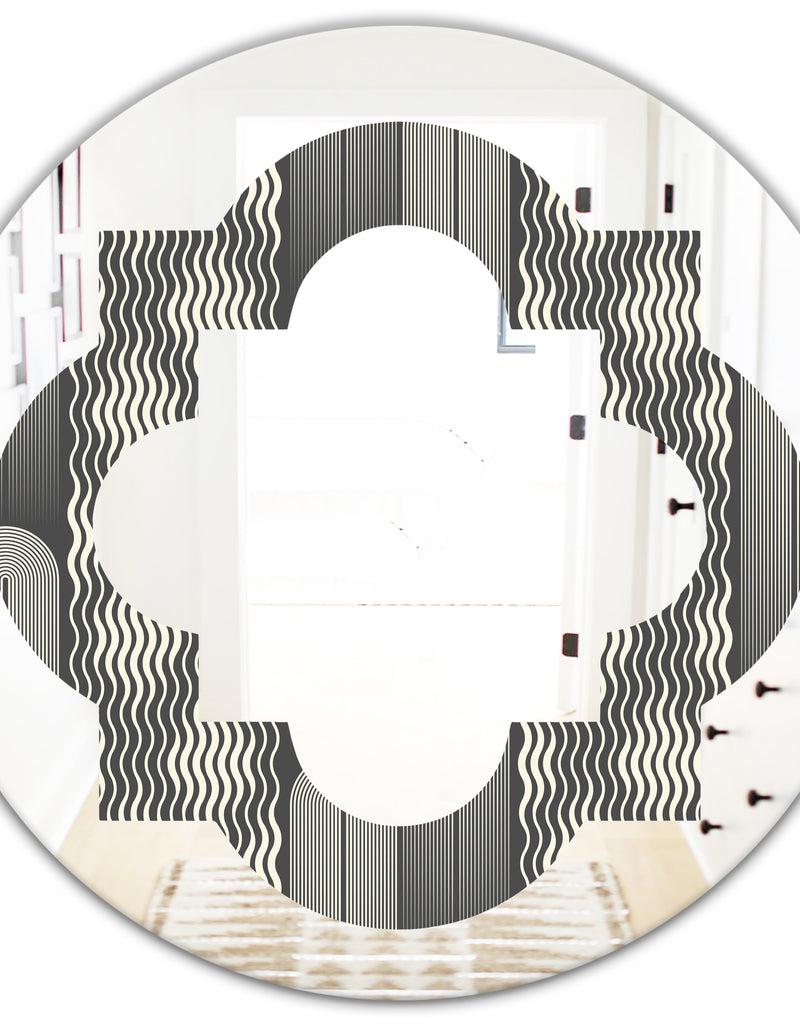 DesignQ Mimimal Black And White Design II - Modern Round Or Oval Wall Mirror - Quatrefoil