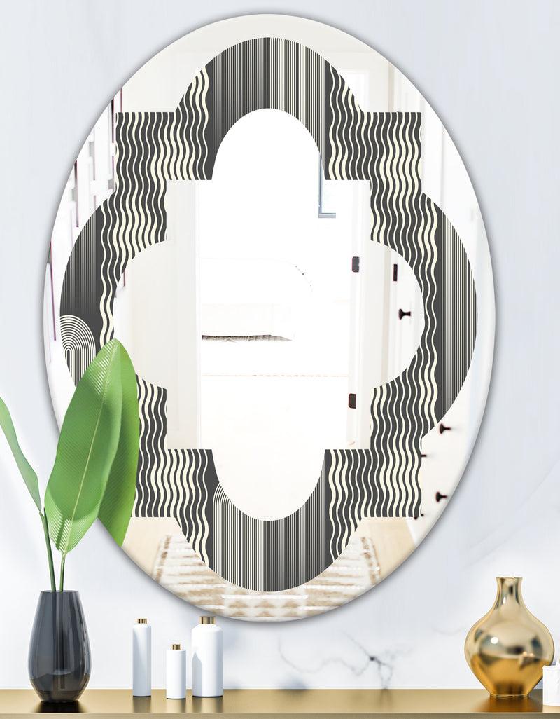 DesignQ Mimimal Black And White Design II - Modern Round Or Oval Wall Mirror - Quatrefoil