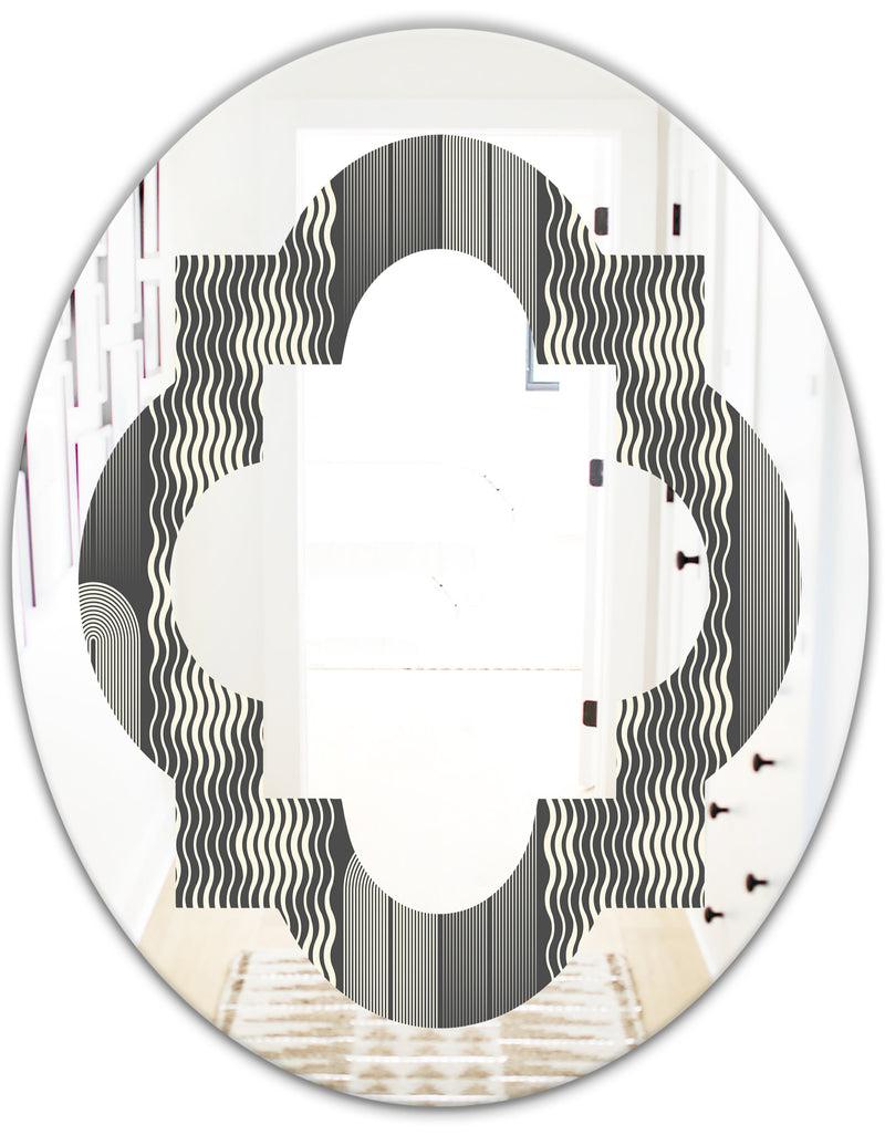 DesignQ Mimimal Black And White Design II - Modern Round Or Oval Wall Mirror - Quatrefoil