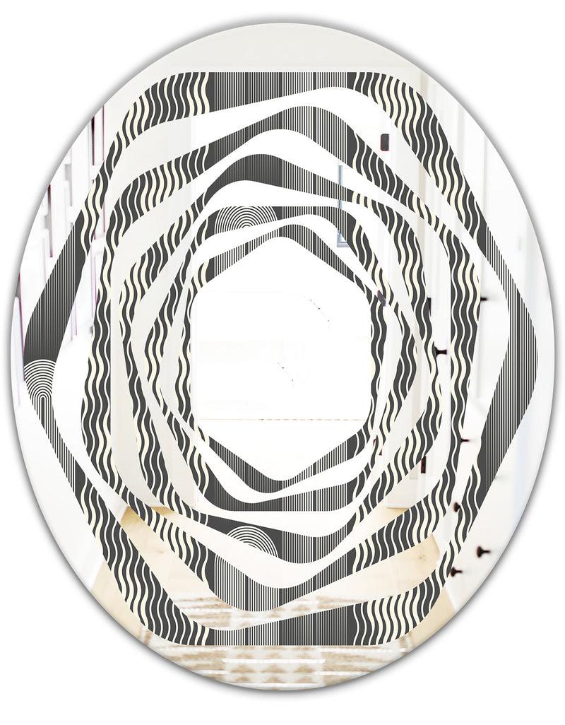 DesignQ Mimimal Black And White Design II - Modern Round Or Oval Wall Mirror - Whirl