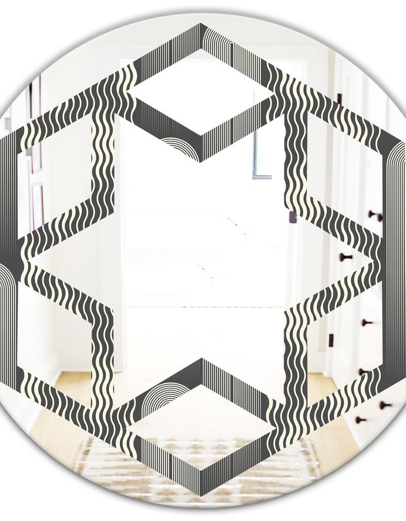 DesignQ Mimimal Black And White Design II - Modern Round Or Oval Wall Mirror - Hexagon Star