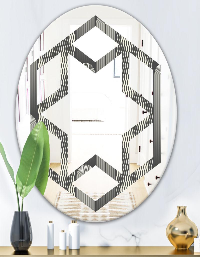 DesignQ Mimimal Black And White Design II - Modern Round Or Oval Wall Mirror - Hexagon Star