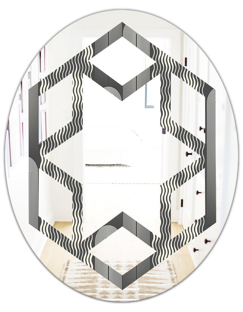 DesignQ Mimimal Black And White Design II - Modern Round Or Oval Wall Mirror - Hexagon Star