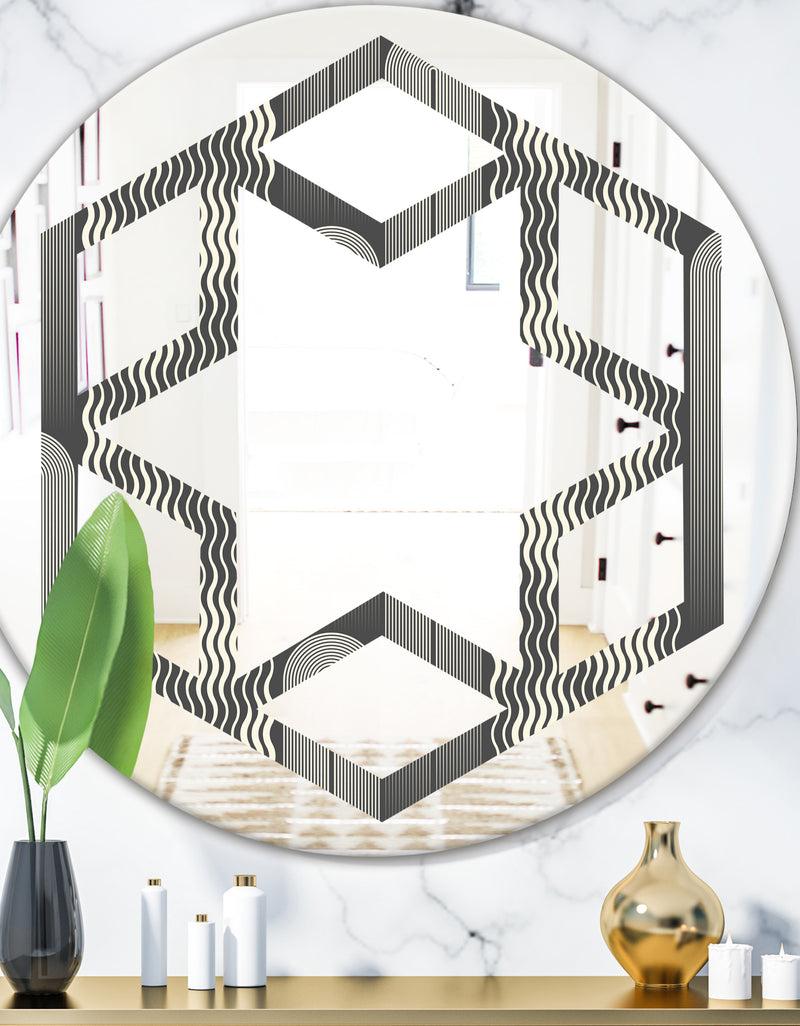 DesignQ Mimimal Black and White Design II - Modern Round or Oval Wall Mirror - Hexagon Star