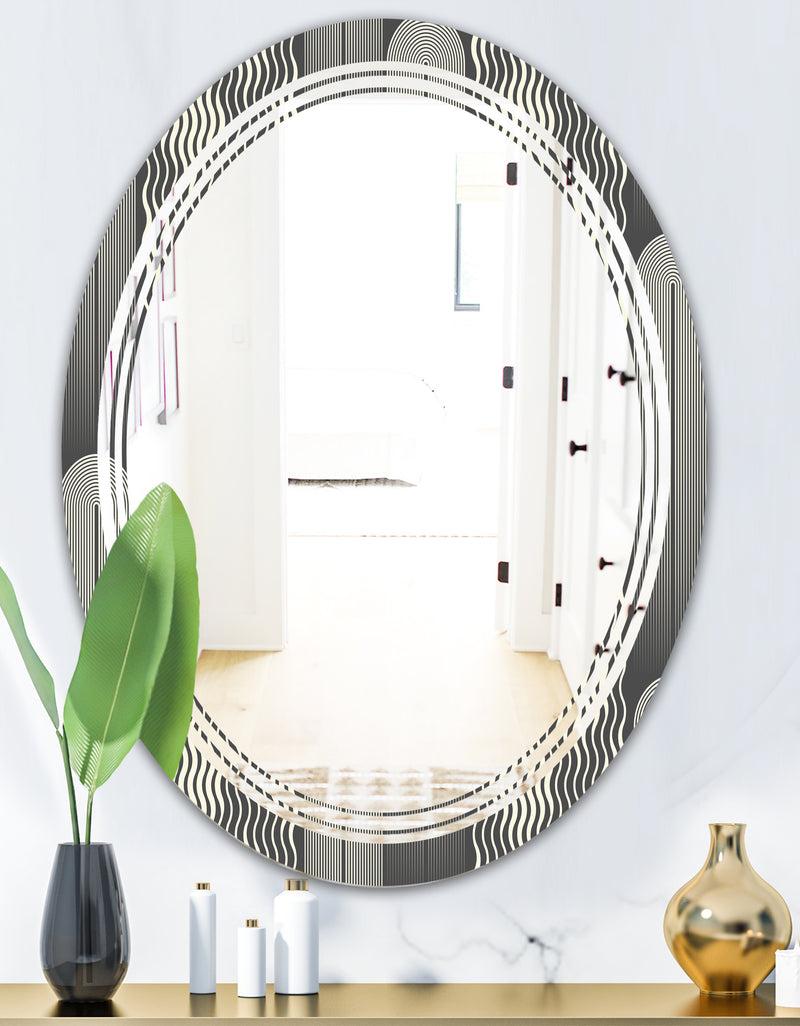 DesignQ Mimimal Black And White Design II - Modern Round Or Oval Wall Mirror - Triple C