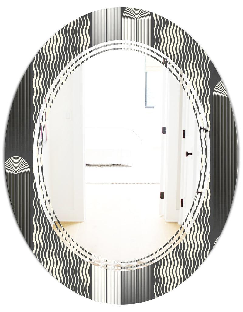 DesignQ Mimimal Black And White Design II - Modern Round Or Oval Wall Mirror - Triple C
