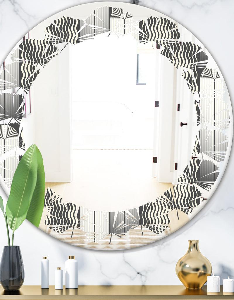 DesignQ Mimimal Black and White Design II - Modern Round or Oval Wall Mirror - Leaves