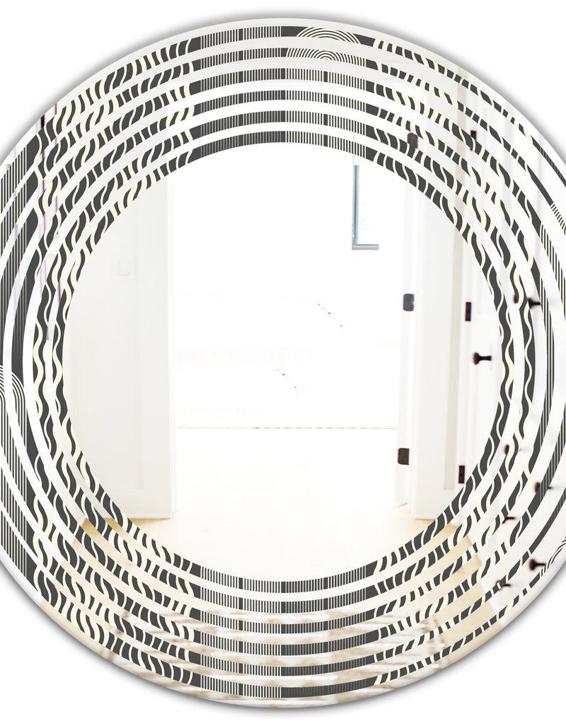 DesignQ Mimimal Black And White Design II - Modern Round Or Oval Wall Mirror - Wave