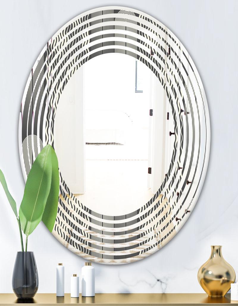 DesignQ Mimimal Black And White Design II - Modern Round Or Oval Wall Mirror - Wave