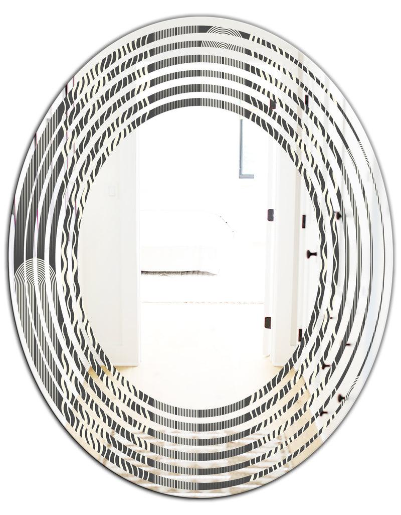 DesignQ Mimimal Black And White Design II - Modern Round Or Oval Wall Mirror - Wave