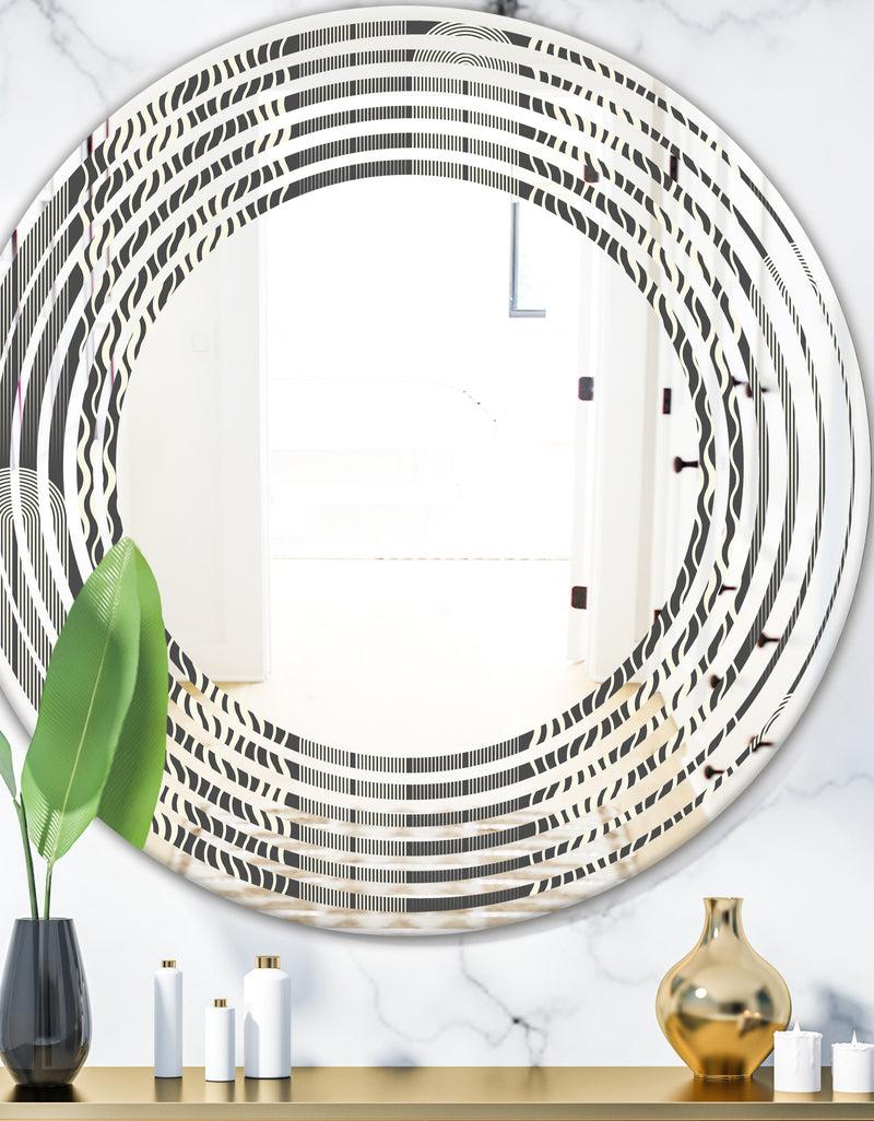 DesignQ Mimimal Black and White Design II - Modern Round or Oval Wall Mirror - Wave