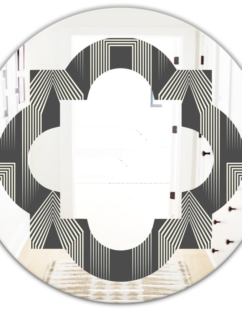DesignQ Mimimal Black And White Design III - Modern Round Or Oval Wall Mirror - Quatrefoil