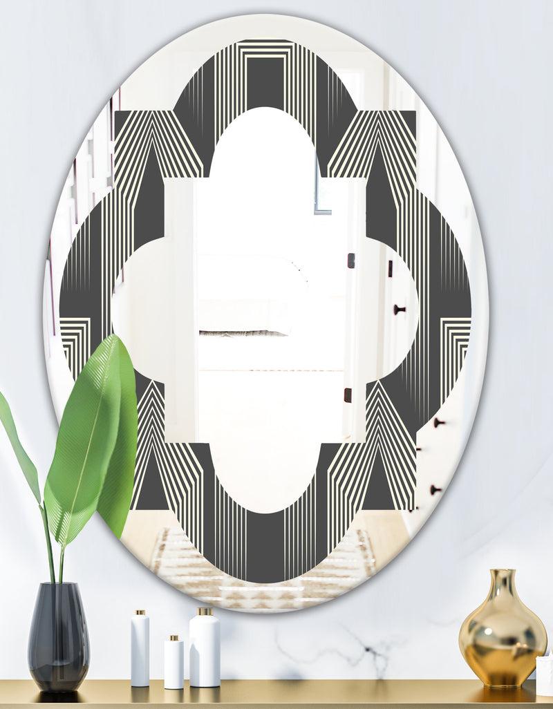 DesignQ Mimimal Black And White Design III - Modern Round Or Oval Wall Mirror - Quatrefoil