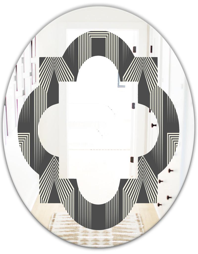 DesignQ Mimimal Black And White Design III - Modern Round Or Oval Wall Mirror - Quatrefoil