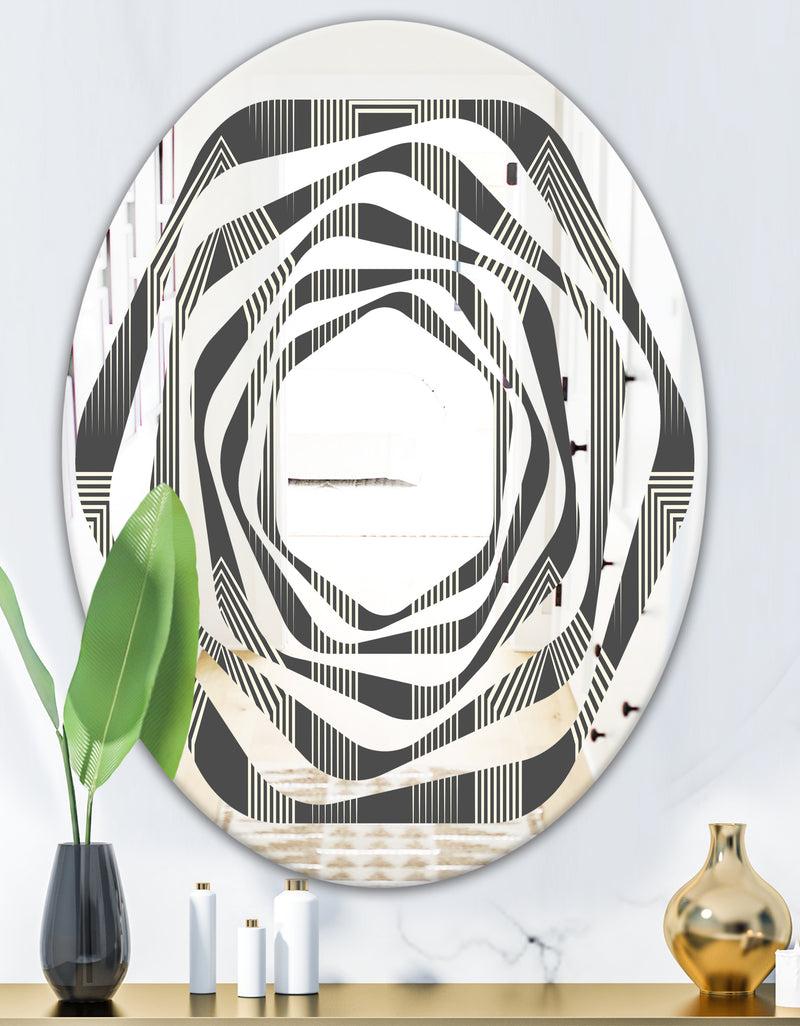 DesignQ Mimimal Black And White Design III - Modern Round Or Oval Wall Mirror - Whirl