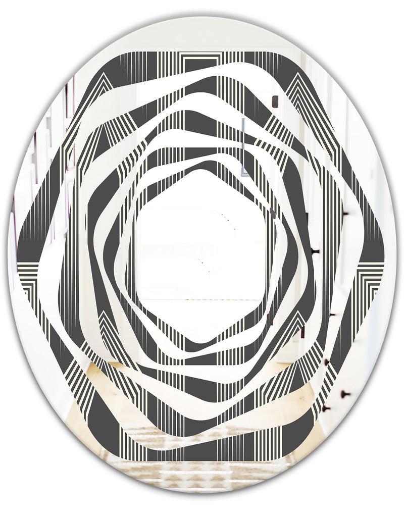 DesignQ Mimimal Black And White Design III - Modern Round Or Oval Wall Mirror - Whirl