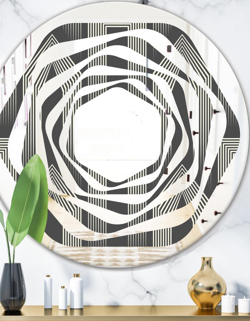 DesignQ Mimimal Black and White Design III - Modern Round or Oval Wall Mirror - Whirl