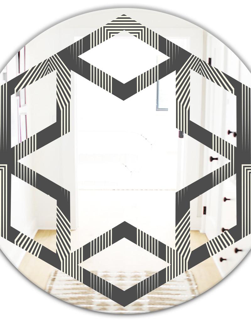 DesignQ Mimimal Black And White Design III - Modern Round Or Oval Wall Mirror - Hexagon Star