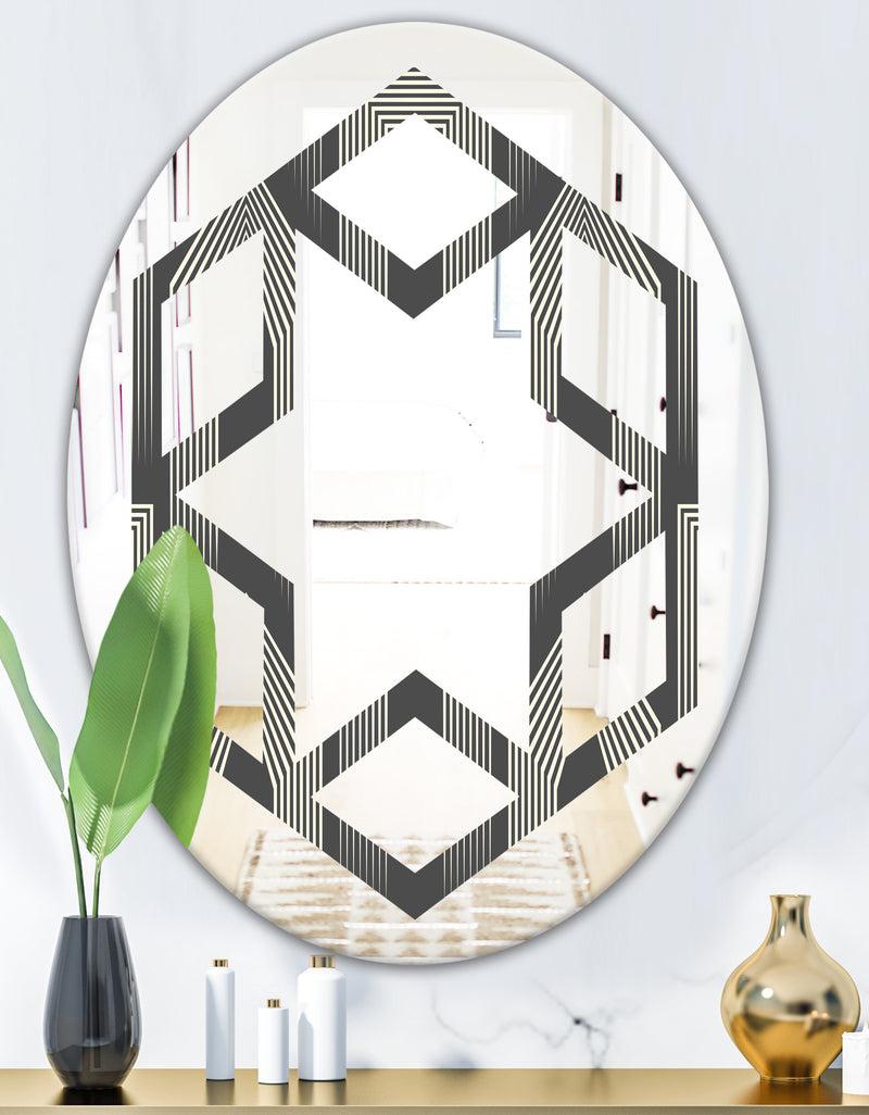 DesignQ Mimimal Black And White Design III - Modern Round Or Oval Wall Mirror - Hexagon Star