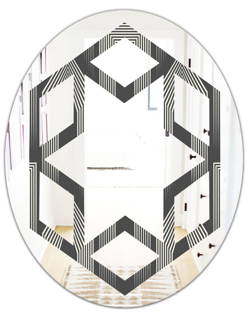 DesignQ Mimimal Black And White Design III - Modern Round Or Oval Wall Mirror - Hexagon Star