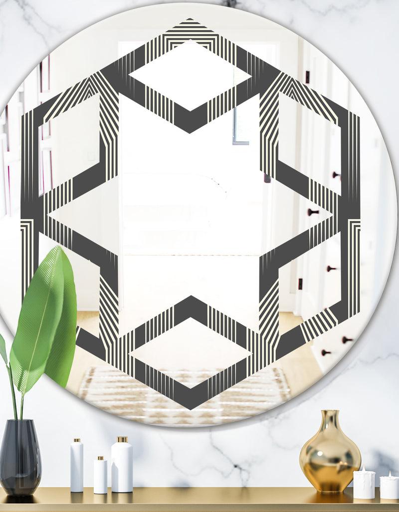 DesignQ Mimimal Black and White Design III - Modern Round or Oval Wall Mirror - Hexagon Star
