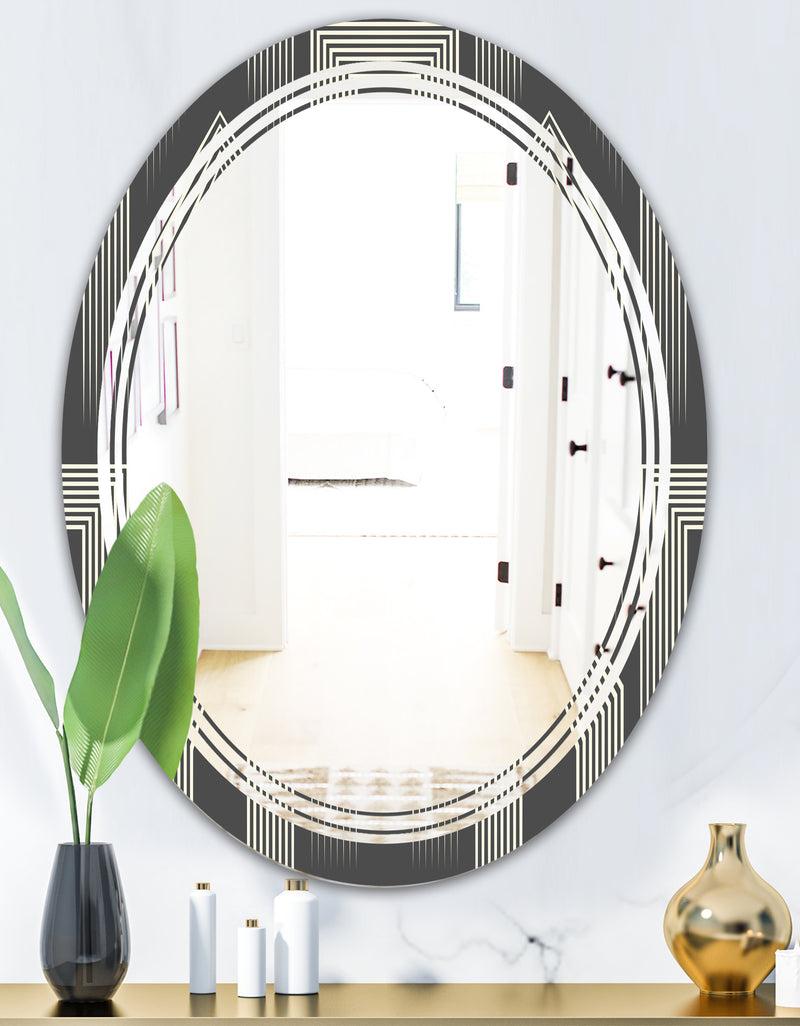 DesignQ Mimimal Black And White Design III - Modern Round Or Oval Wall Mirror - Triple C