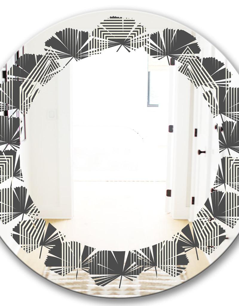 DesignQ Mimimal Black And White Design III - Modern Round Or Oval Wall Mirror - Leaves