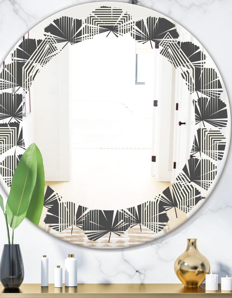 DesignQ Mimimal Black and White Design III - Modern Round or Oval Wall Mirror - Leaves