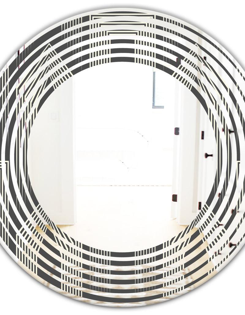 DesignQ Mimimal Black And White Design III - Modern Round Or Oval Wall Mirror - Wave