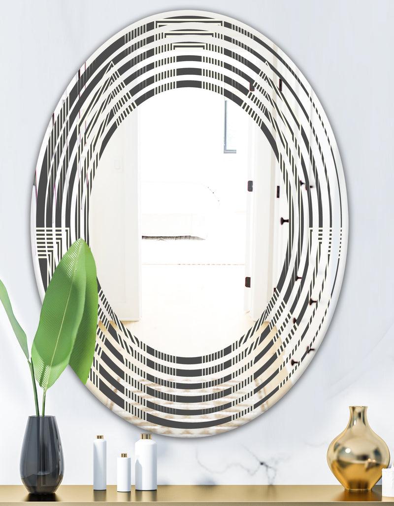 DesignQ Mimimal Black And White Design III - Modern Round Or Oval Wall Mirror - Wave