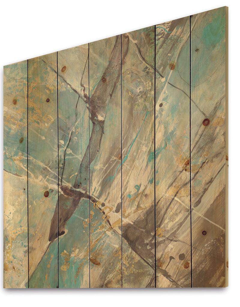 DesignQ Mineral Landscape In Blue Cream And Brown - Nautical & Coastal Print On Natural Pine Wood